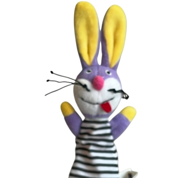 RARE Vintage Manhattan Toy Company Lollipuppet Bunny Rabbit Flower Pop Up Stick - Picture 2 of 9